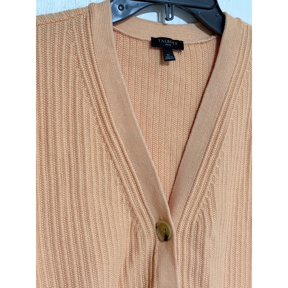 Talbots Petite Ribbed Knit Cardigan Peach Apricot Cotton Rayon Sweater Small P